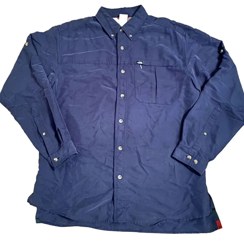 The North Face Men's Long Sleeve Dress Shirt Size M Button Down Navy‎ Blue F